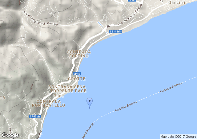 Mappa con coordinate del presunto ordigno bellico - Sant'Agata, Messina
