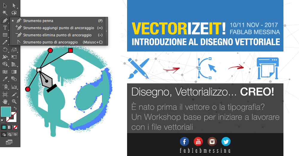 Locandina workshop Fablab Messina - disegno vettoriale