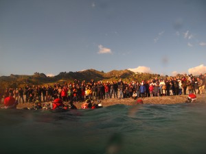 foto della spiaggia del lido zahir di santa margherita durante l'evento babbo natale arriva dal mare