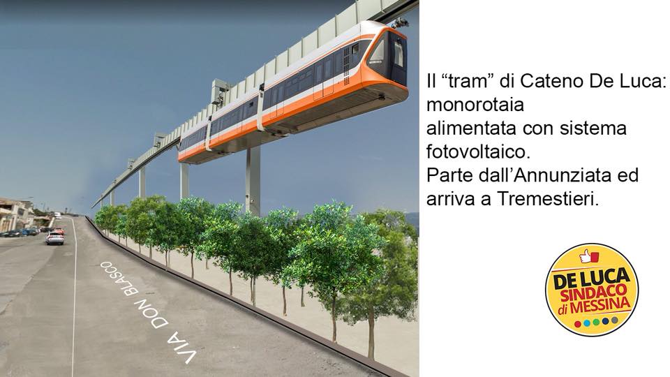 Progetto di tram sospeso - De Luca amministrative 2018 Messina
