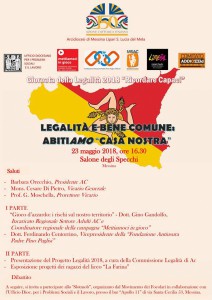 locandina della giornata della legalità 2018 – Ricordare Capaci, che si terrà al Palazzo della Città Metropolitana di Messina