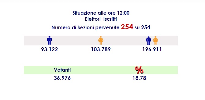 Fotogramma dei dati di affluenza alle ore 12 per le elezioni amministrative di messina 2018