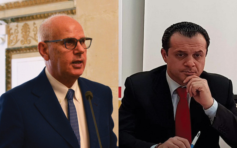 Foto confronto di Dino Bramanti e Cateno De Luca in vista del ballottaggio delle elezioni 2018 a Messina