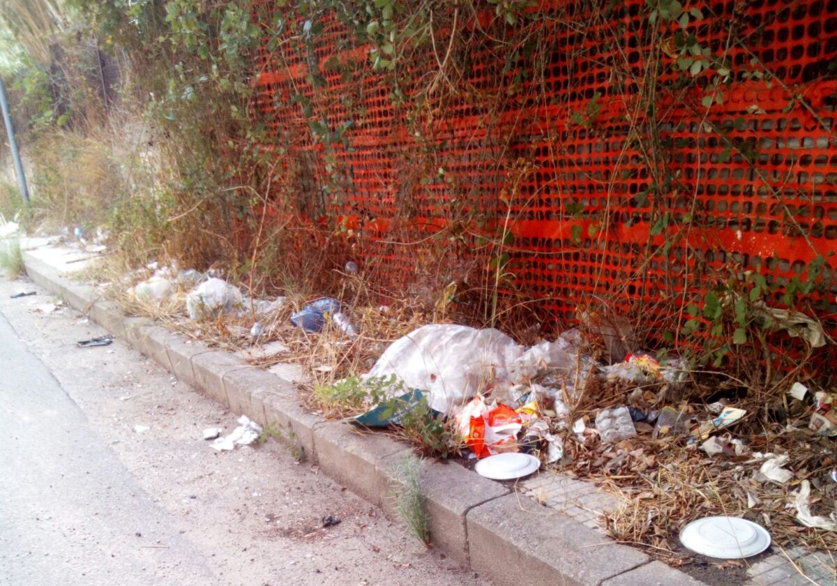 Foto della spazzatura su un marciapiede a Giostra
