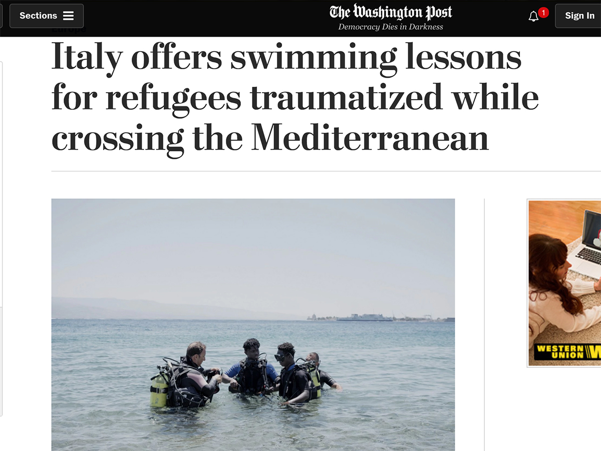 Screen della pagina del Washington Post con l'articolo dedicato all'iniziativa promossa dal nautico Caio Duilio di Messina in favore dei giovani migranti