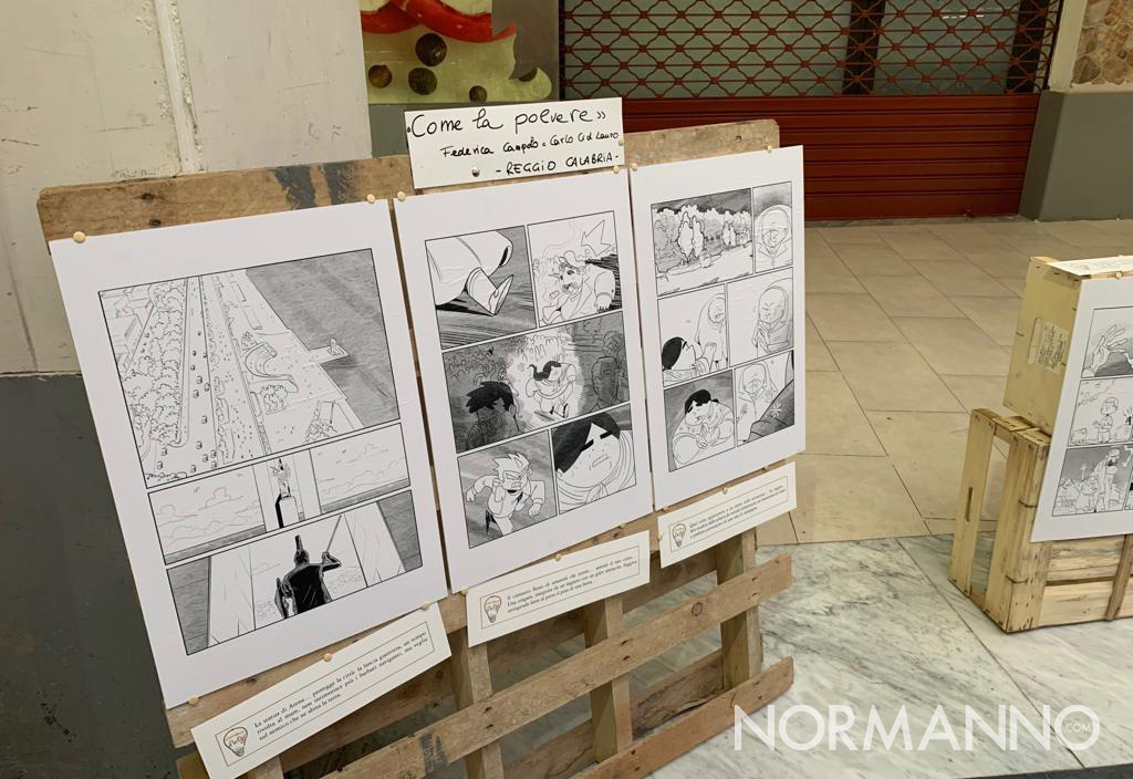 Tavola di uno dei graphic novel realizzati durante i laboratori di Periferiche Energie 2019 ed esposti al mercato muricello di messina