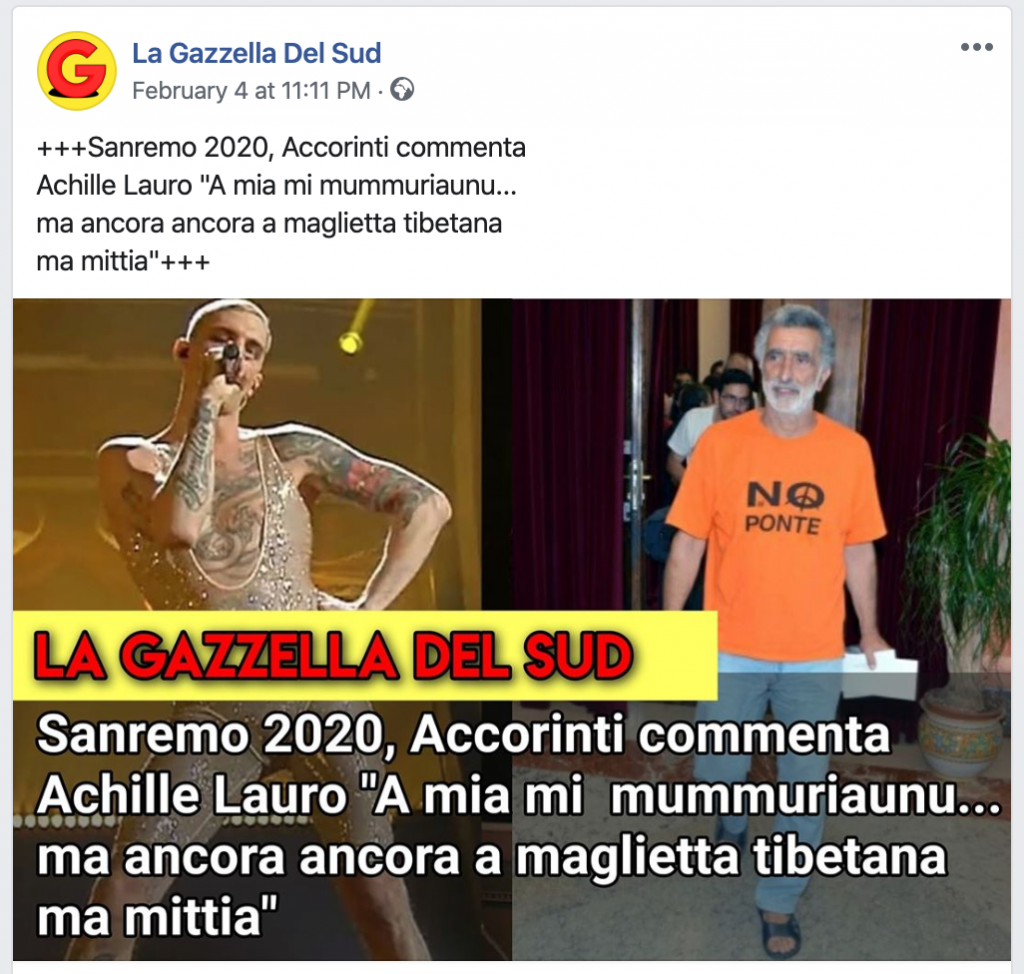 post del Ruggito del Consiglio su Sanremo2020 e messina