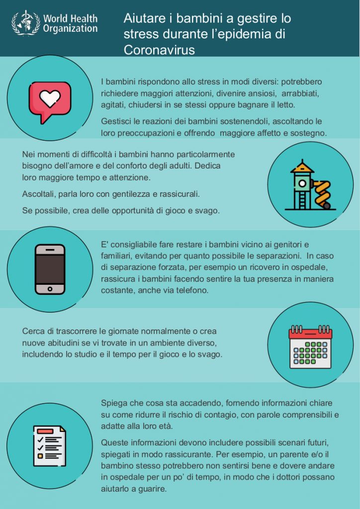 infografica su come gestire lo stress da coronavirus (OMS e Ministero della Salute) (italiano)