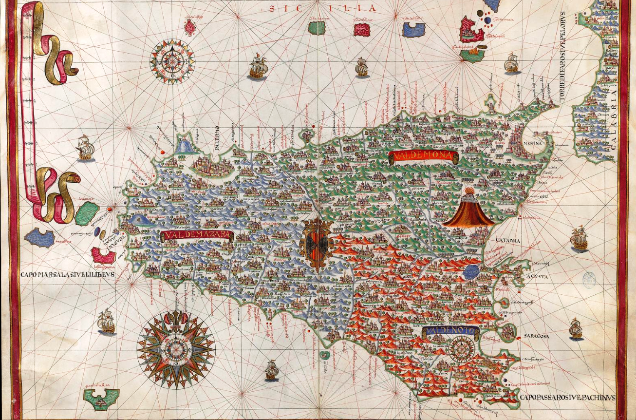 mappa della sicilia antica di joan martines, cartografo di messina