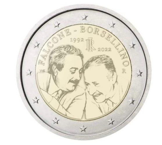 moneta da 2 euro in omaggio a giovanni falcone e paolo borsellino