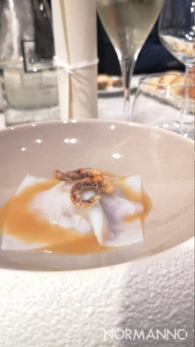 Cena a 6 mani al ristorante Letrevì: calamaro alla malvasia delle lipari dello chef Giuseppe Geraci